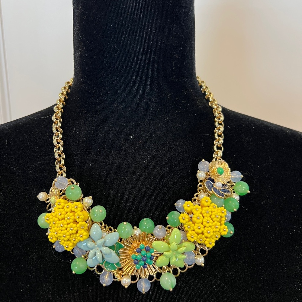 Talbots Green, Blue, Yellow Floral Statement Necklace